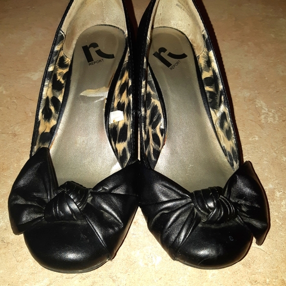 Report Black Wedge Heels with Bow - Picture 2 of 10